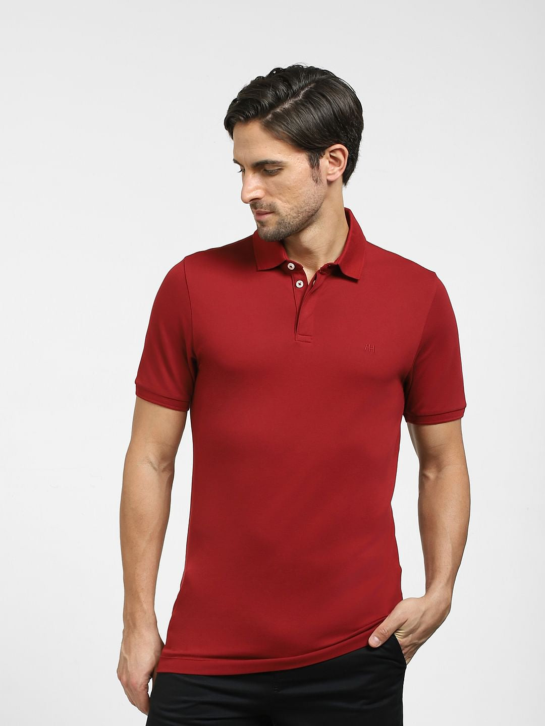 Dark Red Polo Neck T-Shirt