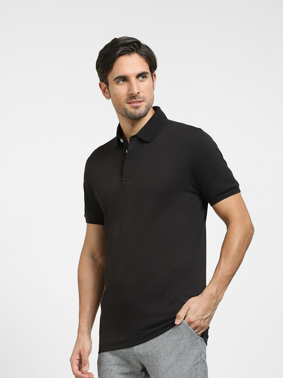 Black Slim Fit Polo Neck T-shirt