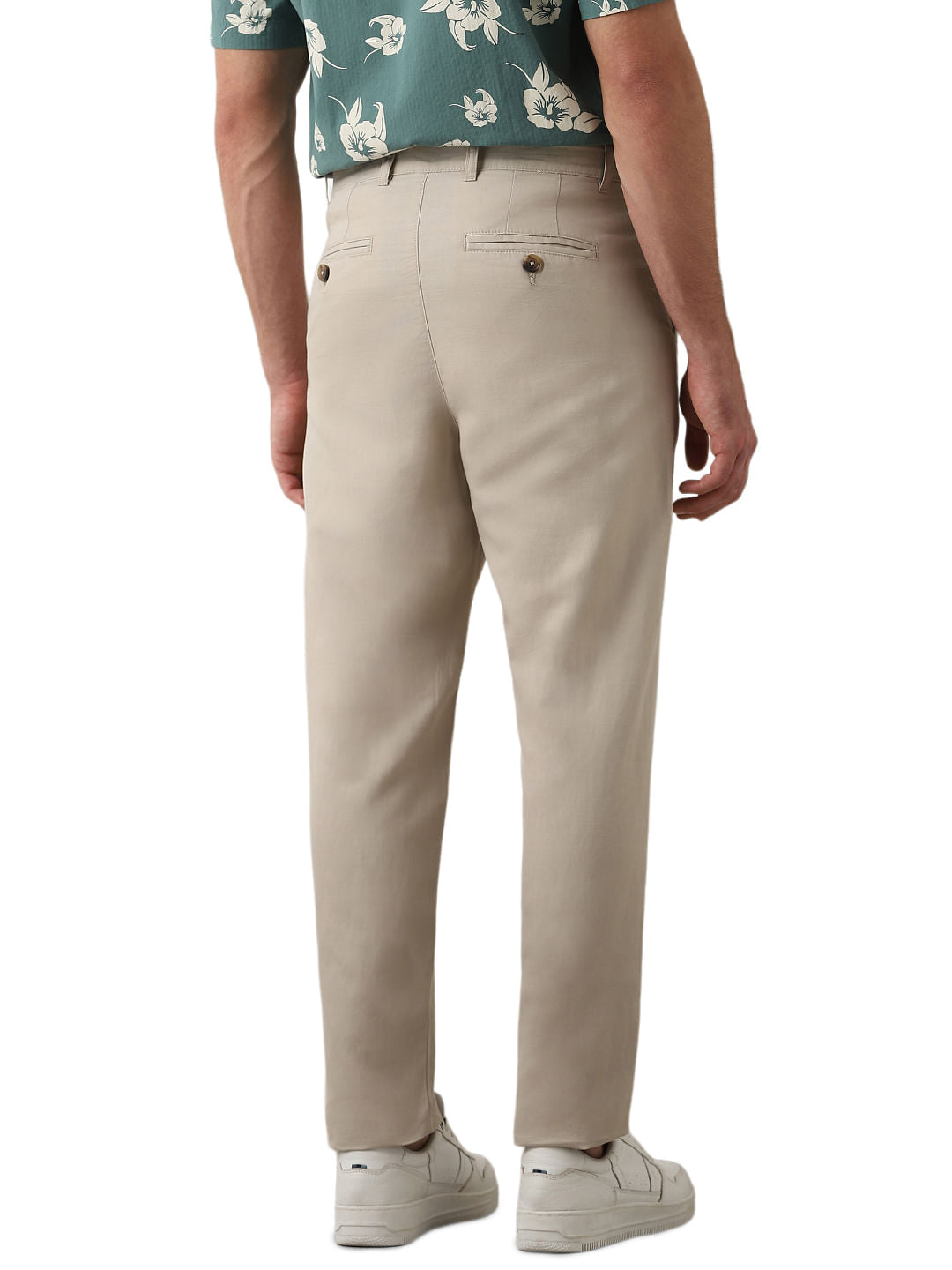 Beige Mid Rise Slim Fit Pants