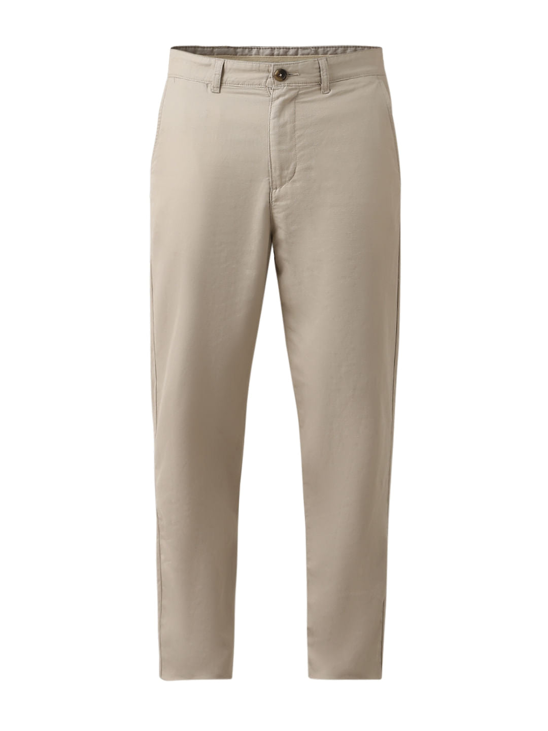 Beige Mid Rise Slim Fit Pants