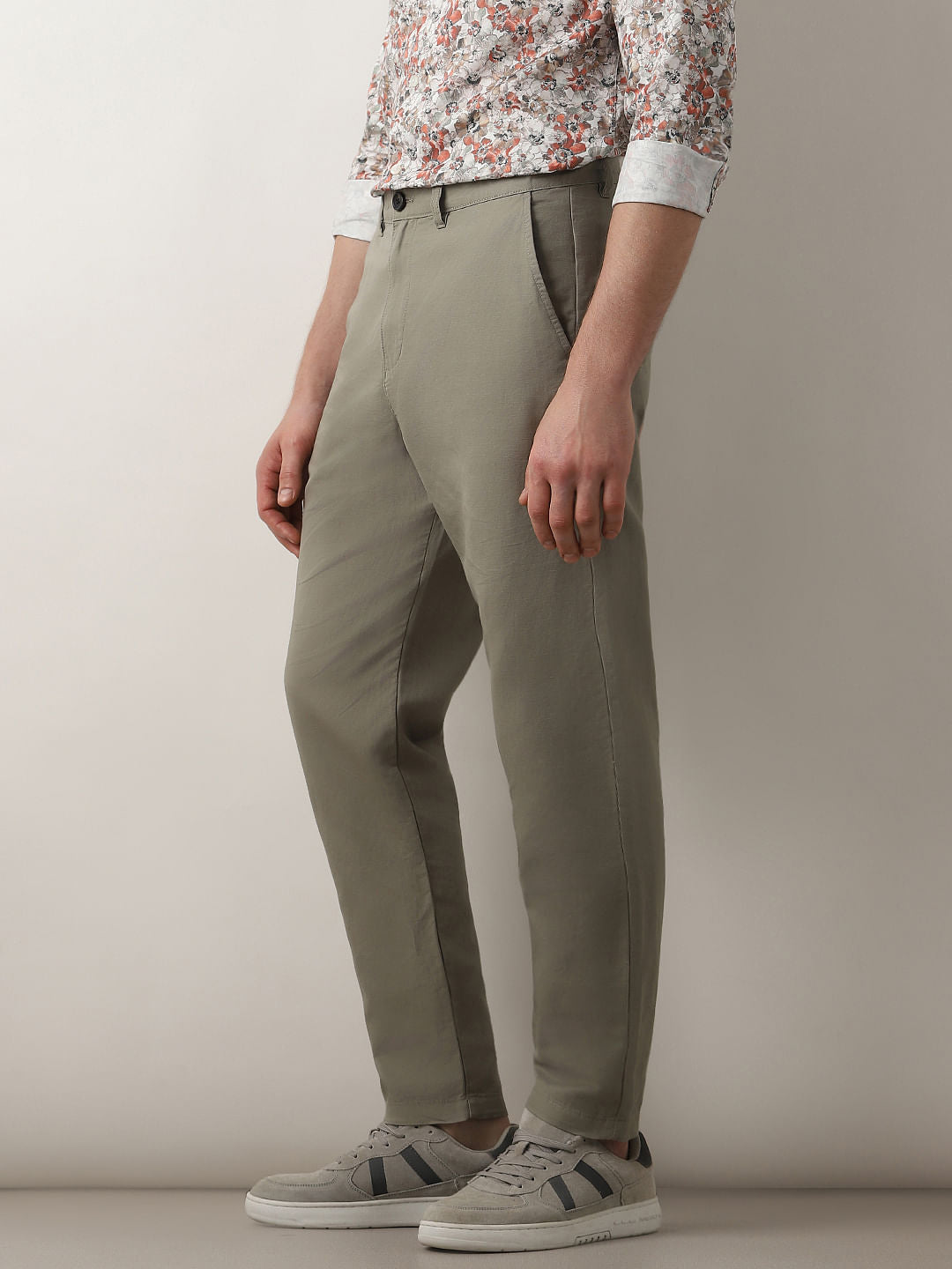 Green Mid Rise Slim Fit Pants