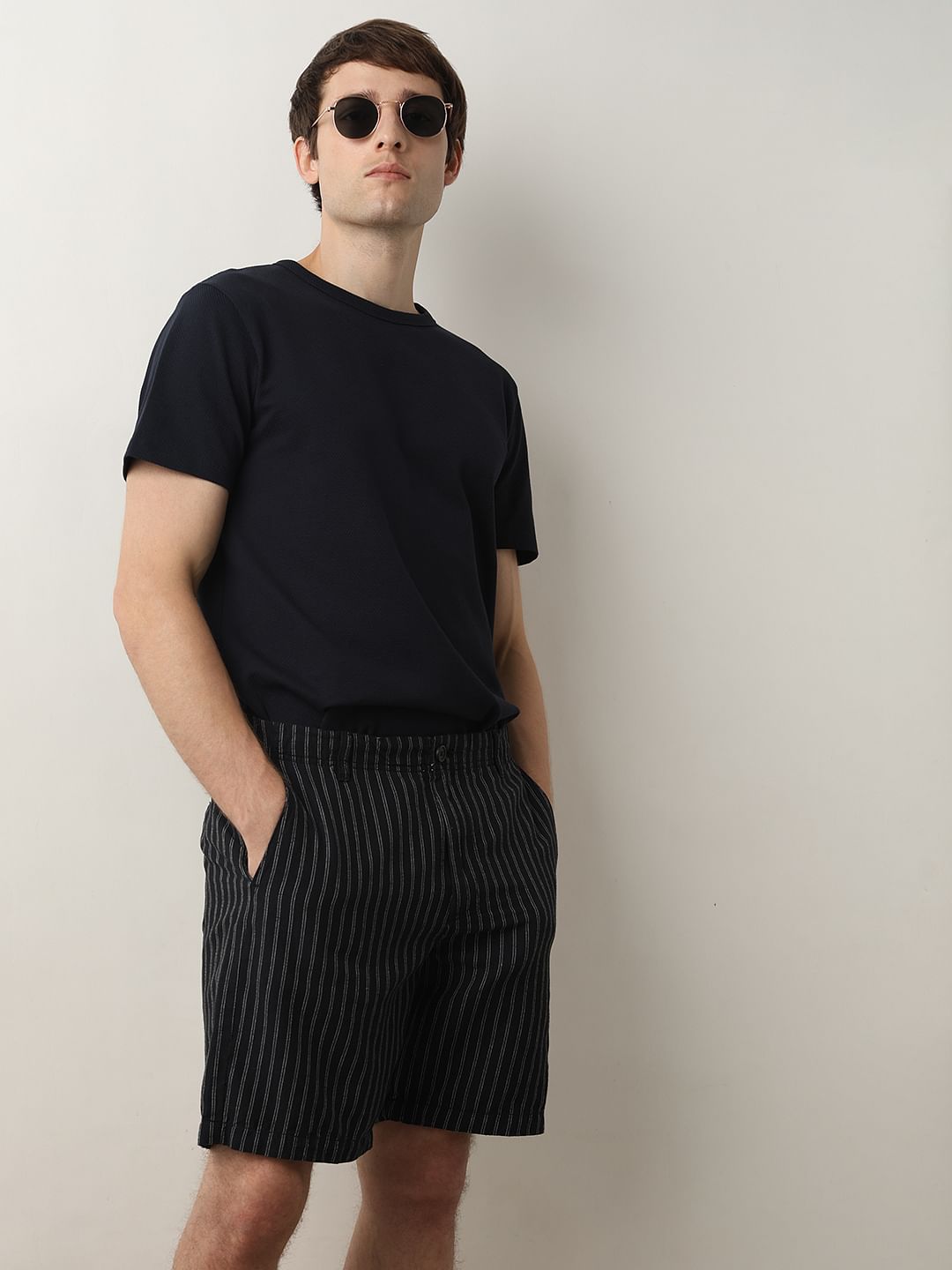 Black Mid Rise Striped Pants