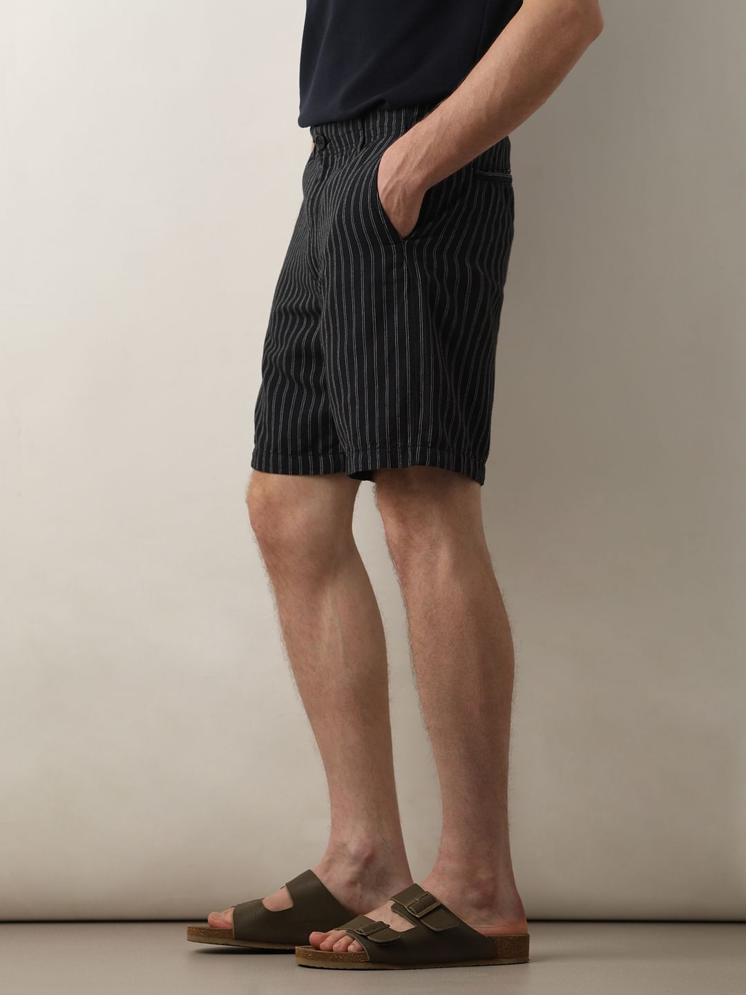 Black Mid Rise Striped Pants