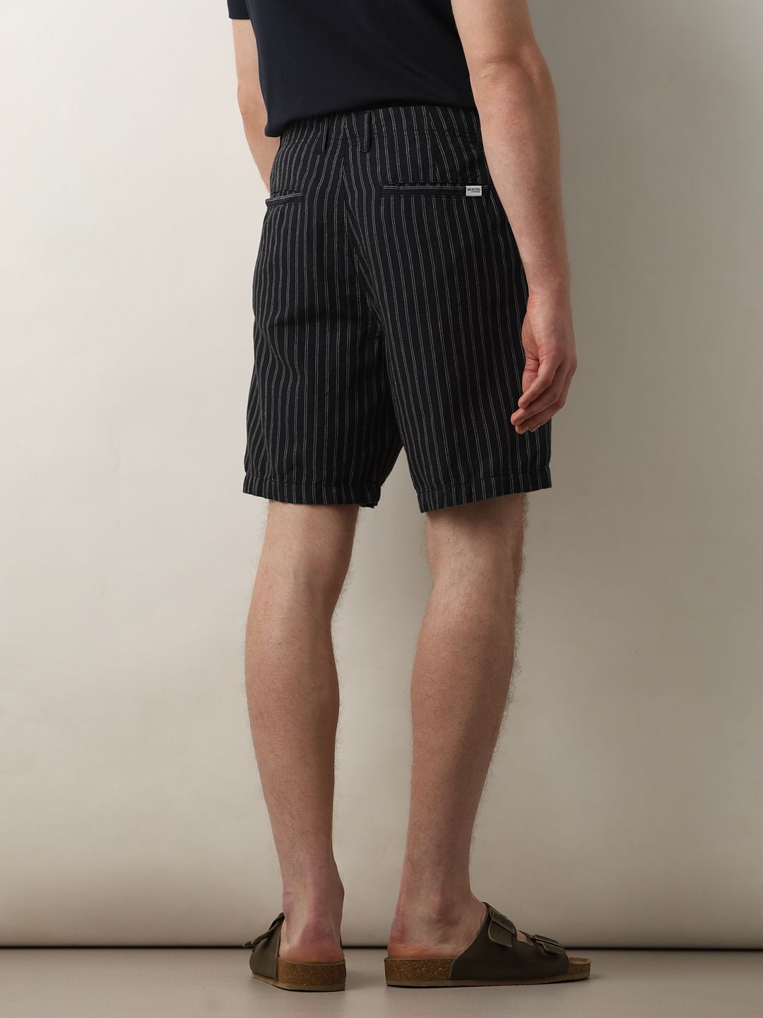 Black Mid Rise Striped Pants