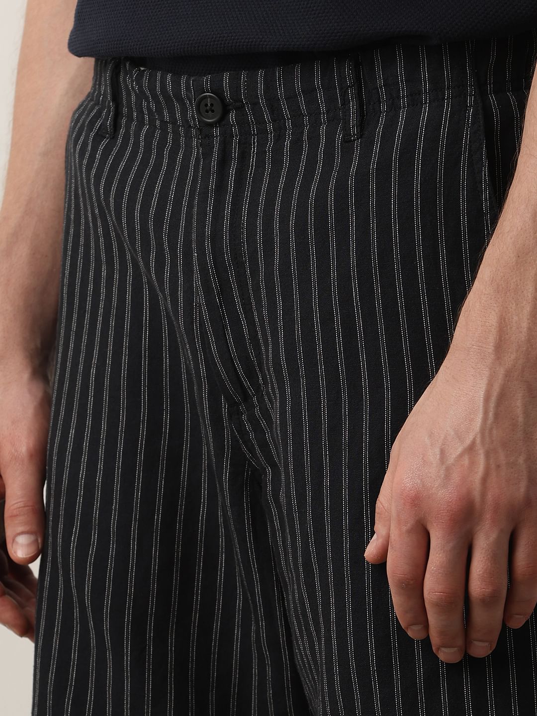 Black Mid Rise Striped Pants