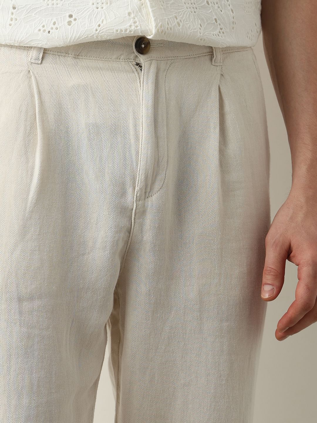 Off-White Mid Rise Cropped Linen Pants