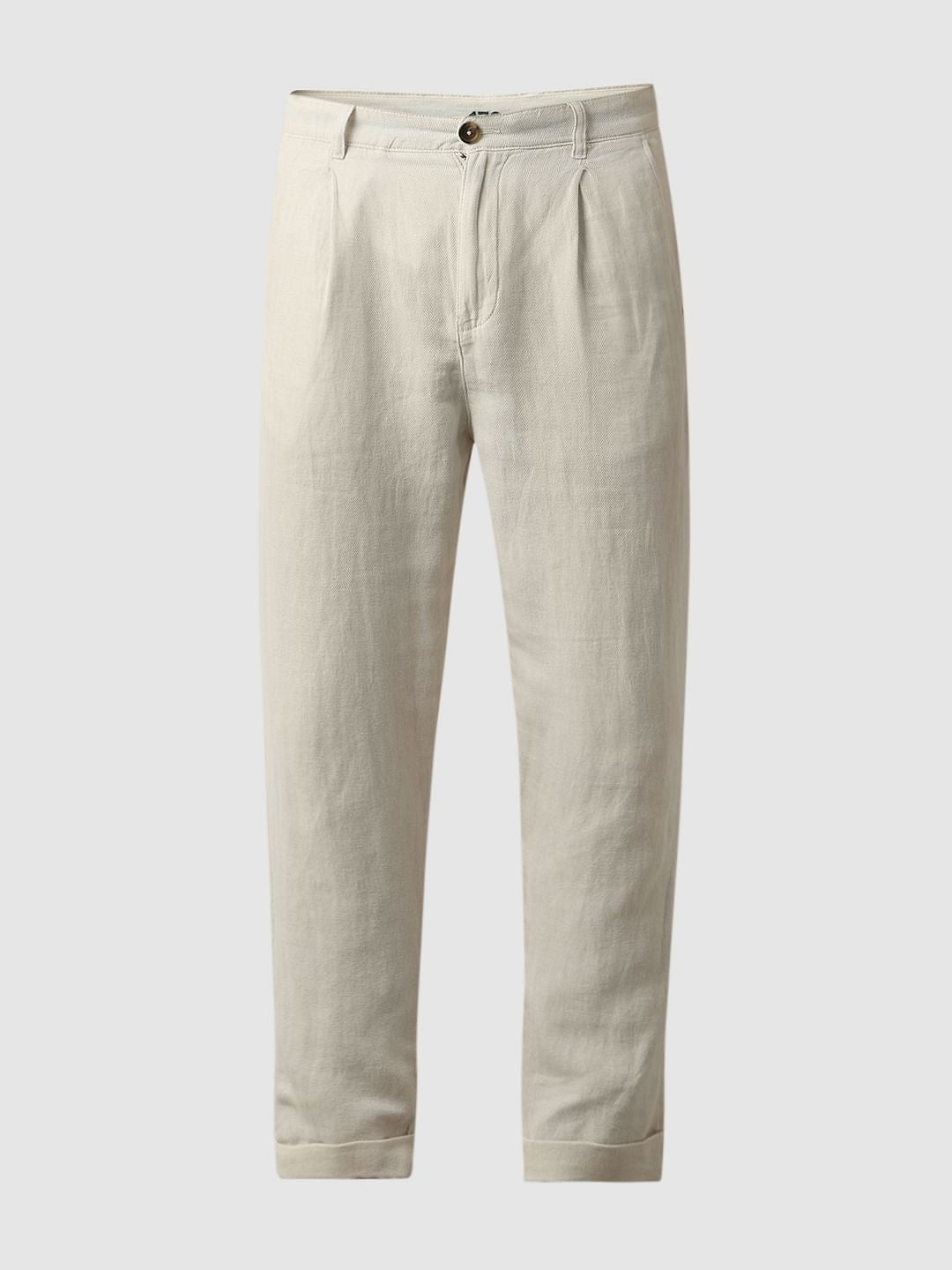 Off-White Mid Rise Cropped Linen Pants