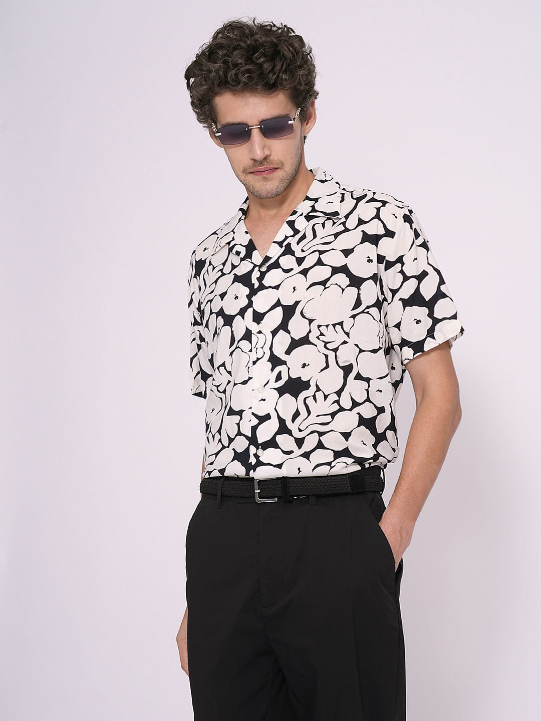 Black Printed Short Sleeves Shirt