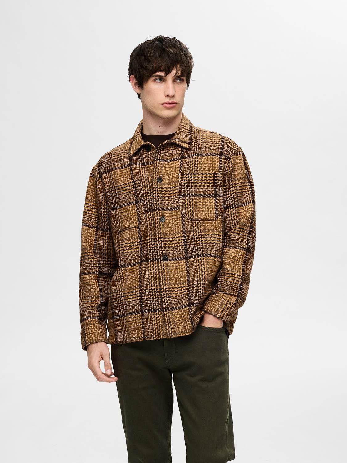 Brown Houndstooth Boxy Fit Overshirt