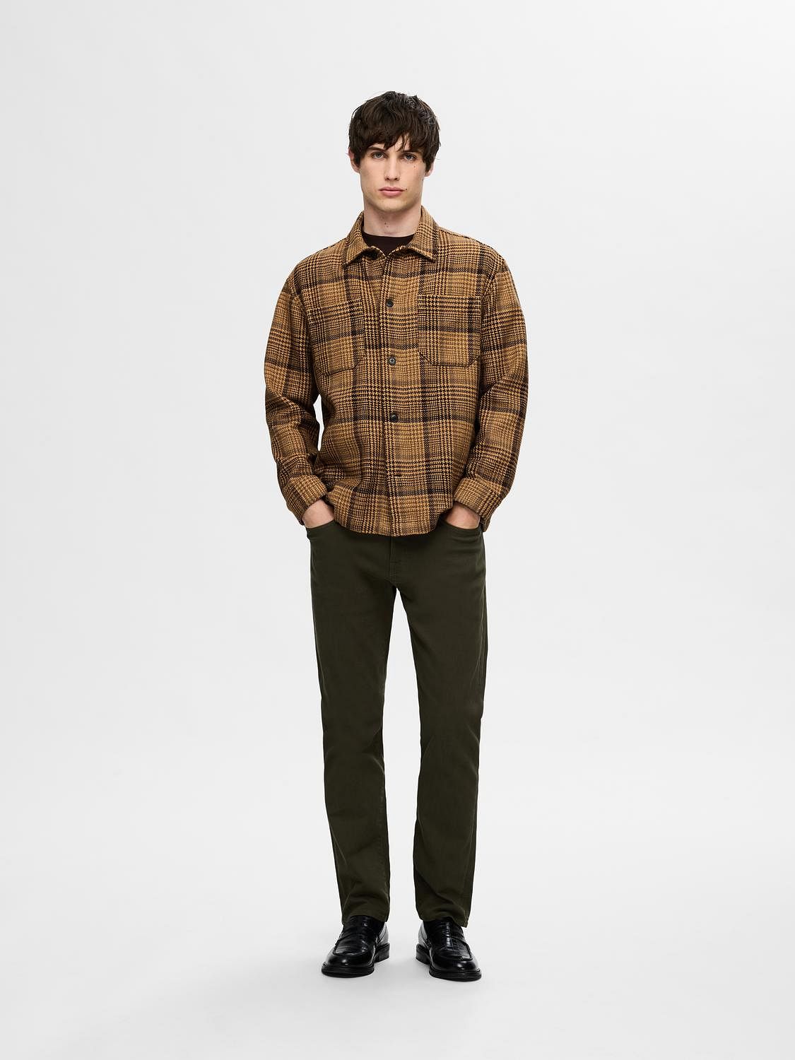 Brown Houndstooth Boxy Fit Overshirt