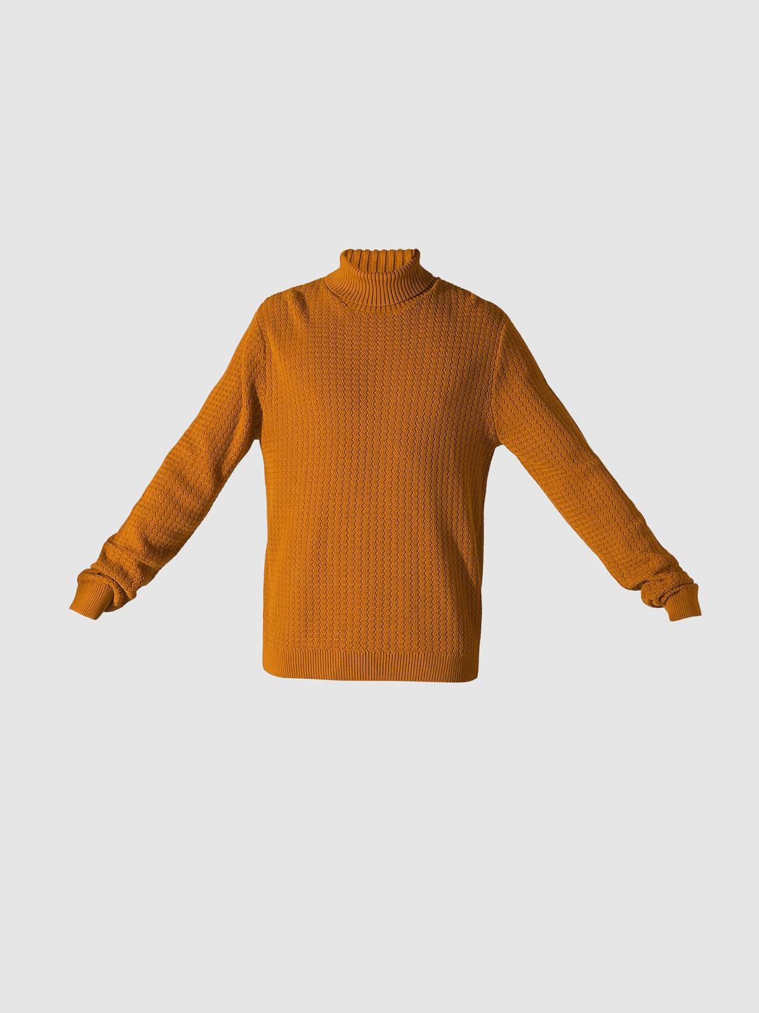 Brown Textured Roll Neck Pullover