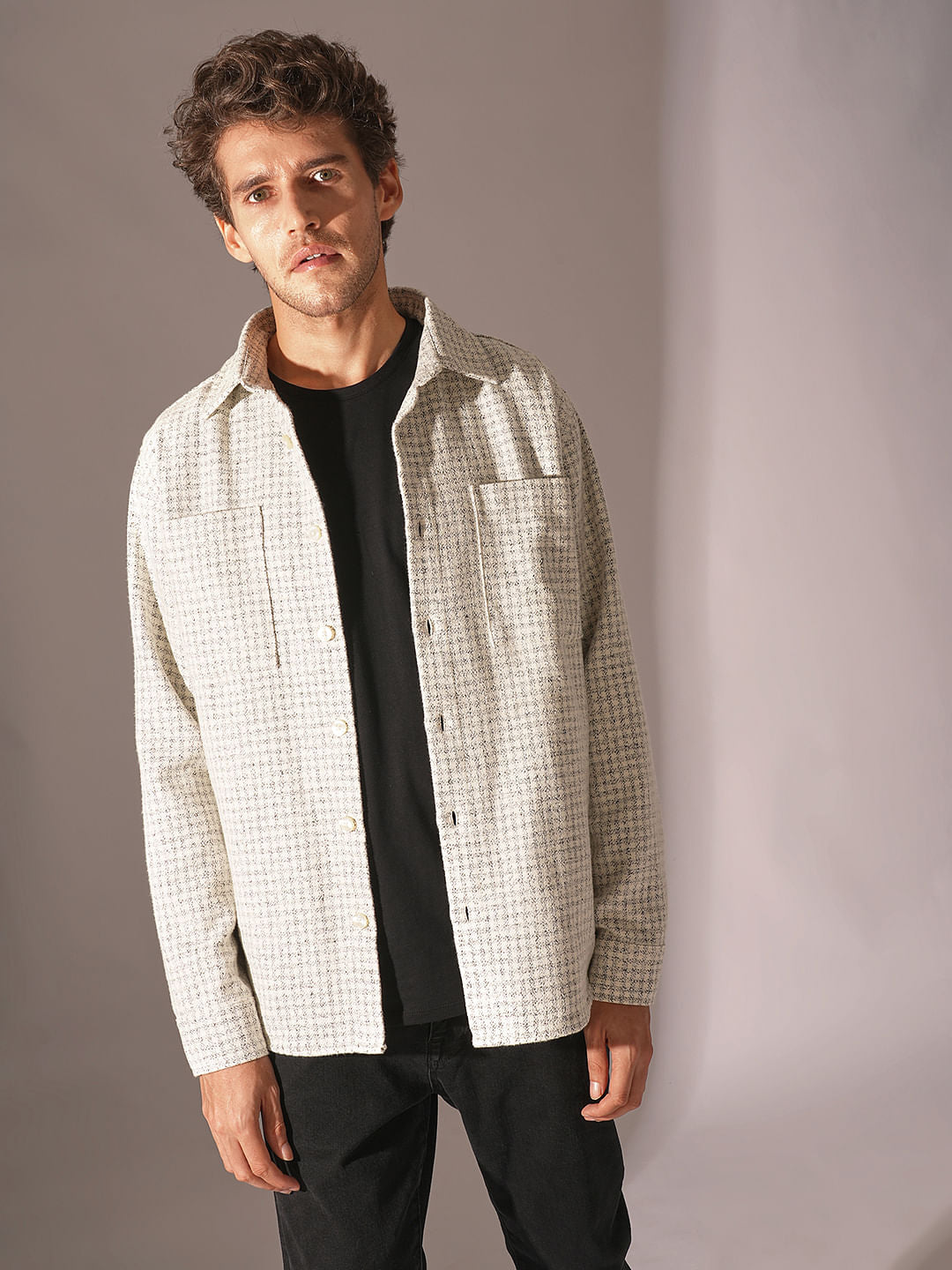 Beige Twill Mix Overshirt