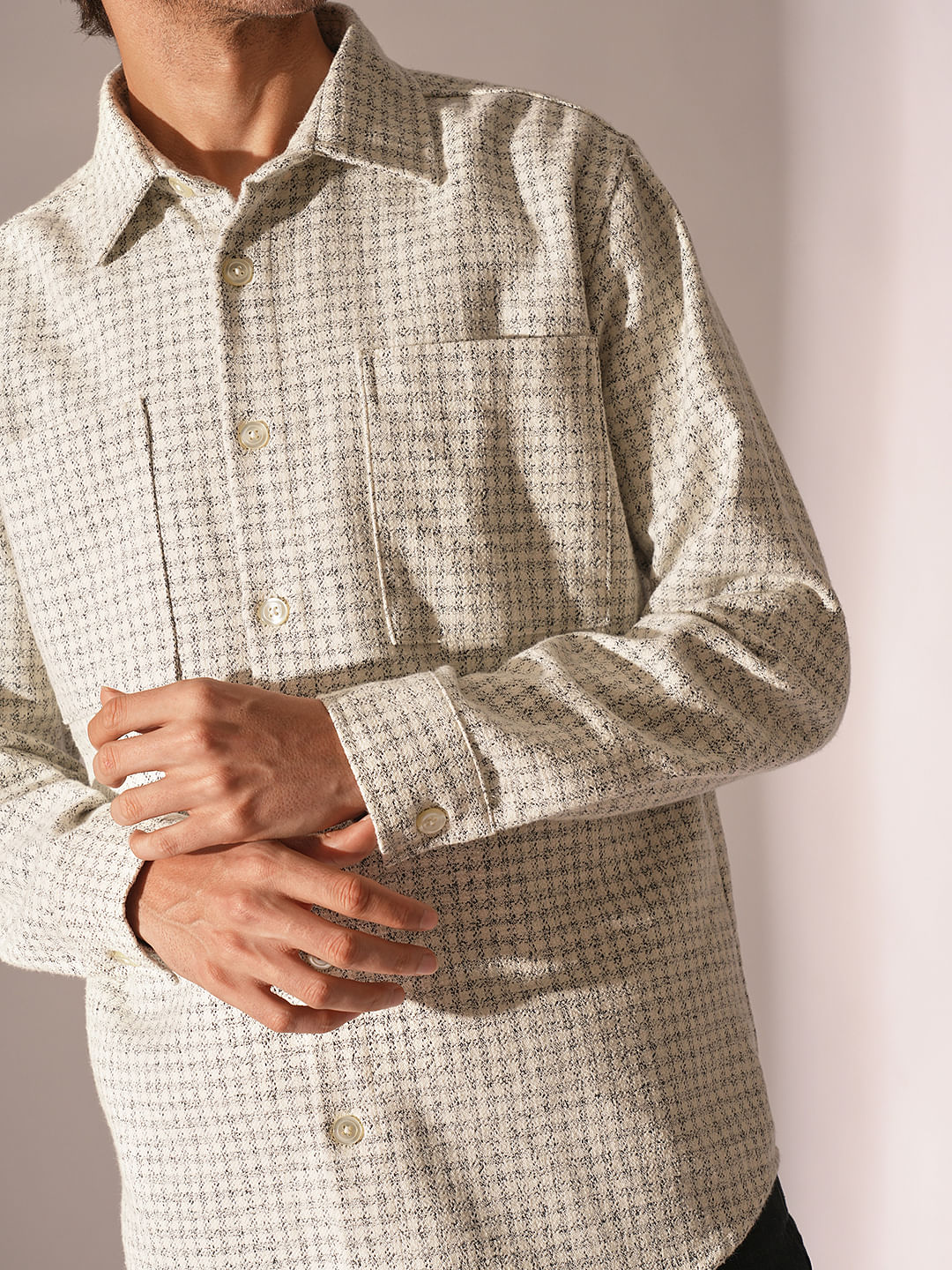 Beige Twill Mix Overshirt