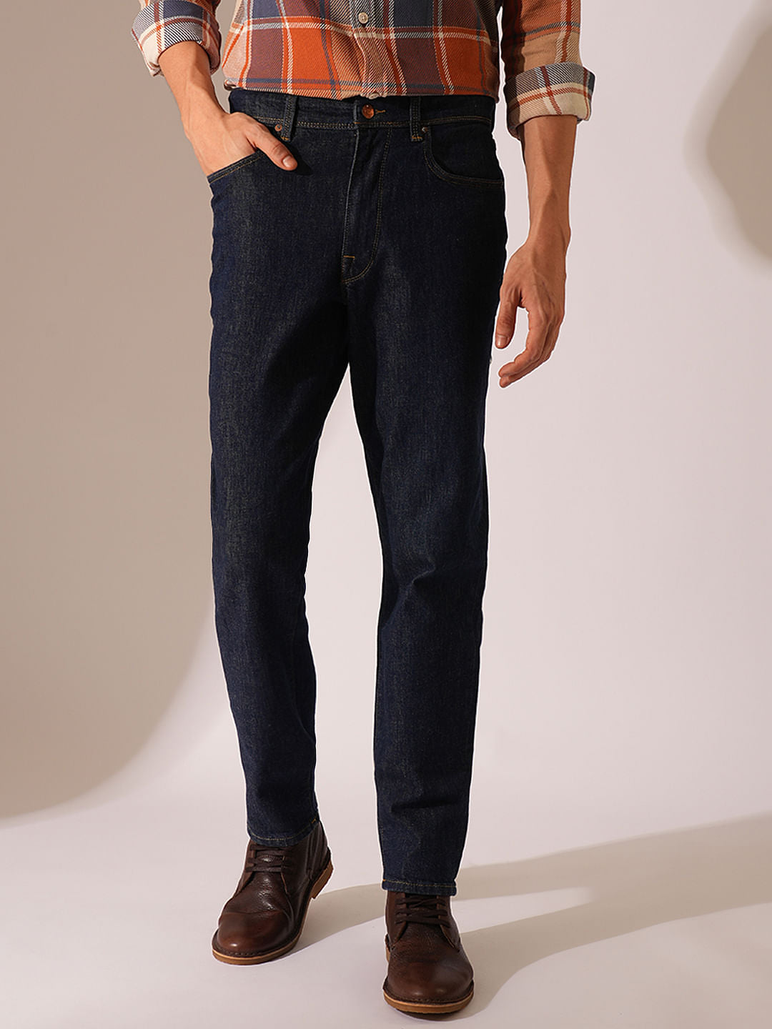 Dark Blue Tapered Fit Jeans - Main Image