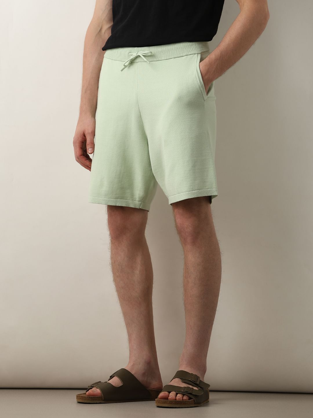 Light Green Mid Rise Knitted Shorts