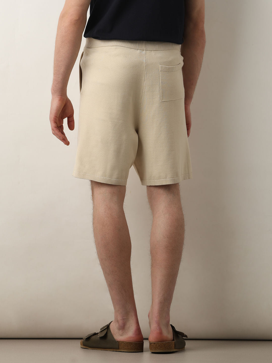 Beige Mid Rise Knitted Shorts