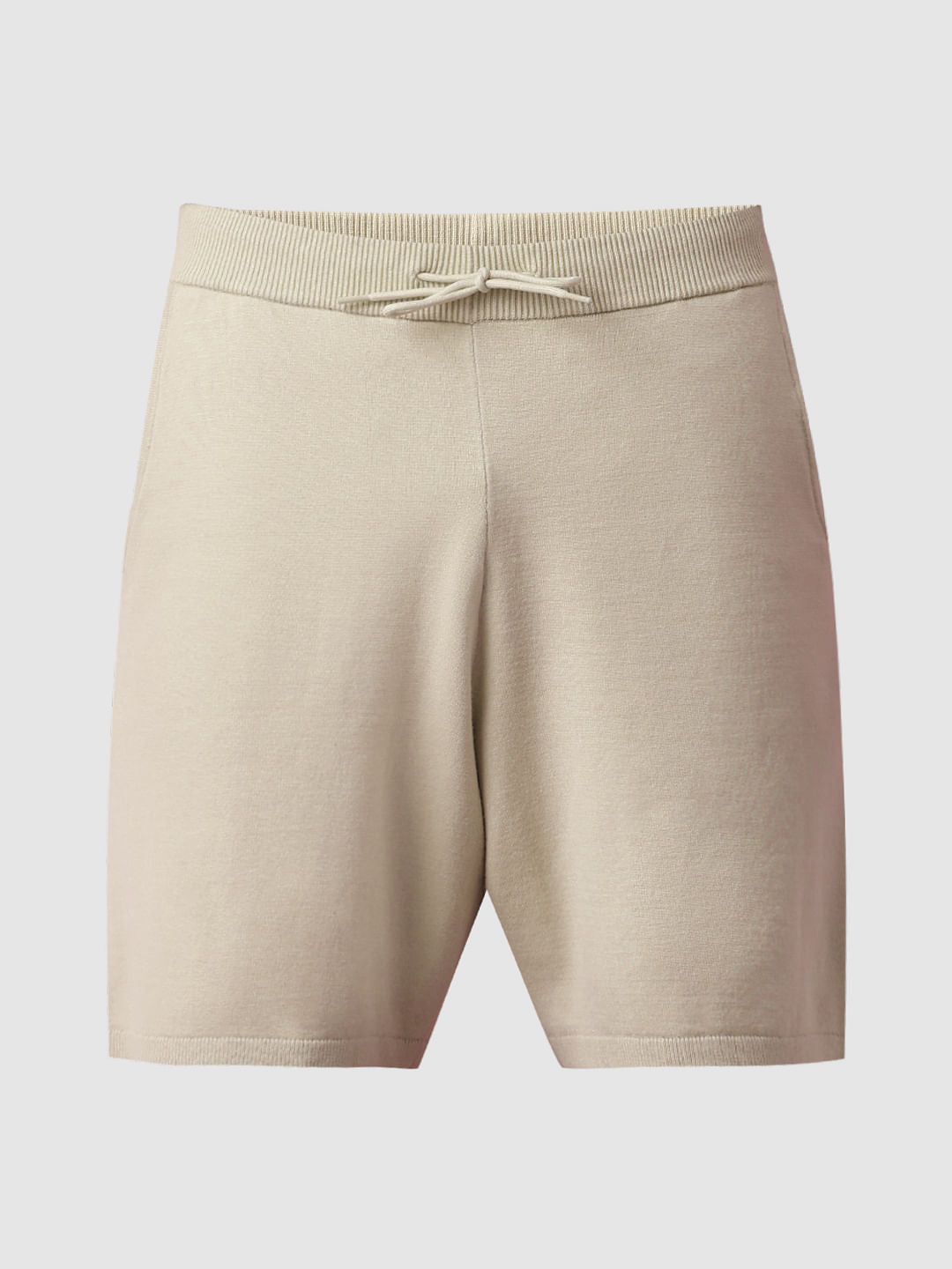 Beige Mid Rise Knitted Shorts
