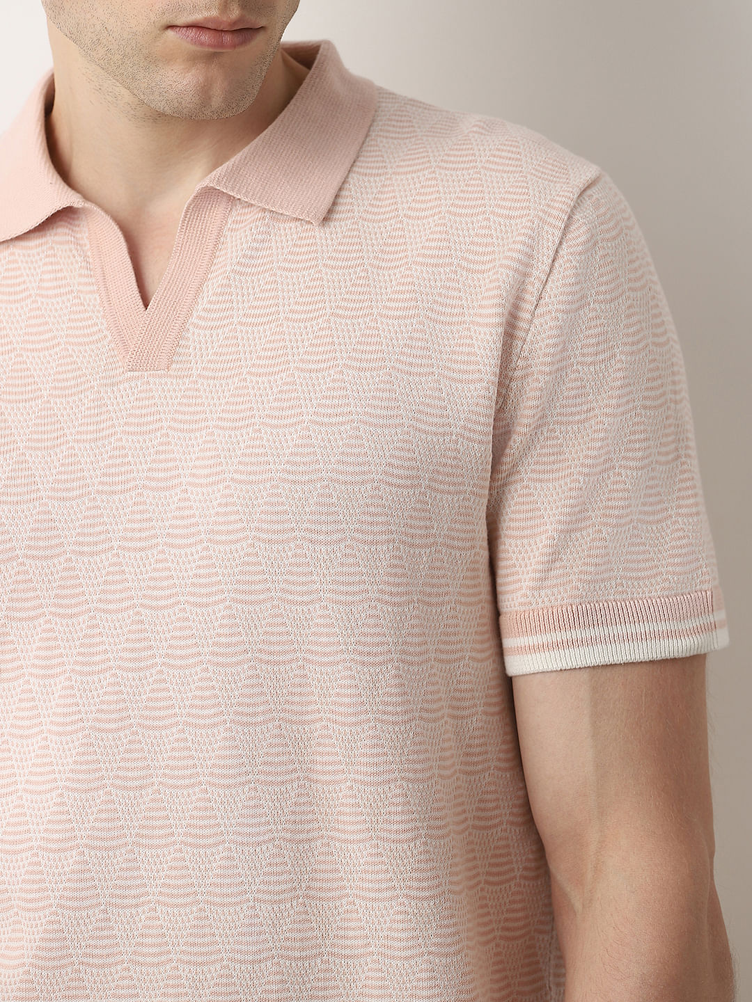 Pink Printed Knit Polo T-shirt