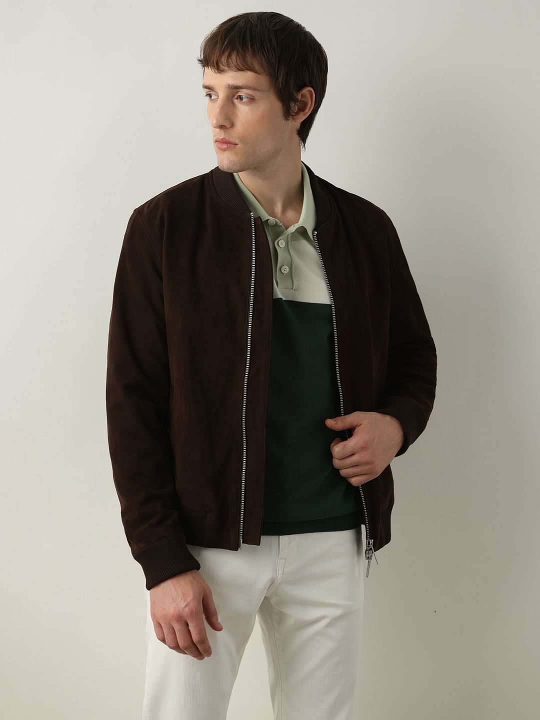 Green Colourblocked Knit Polo