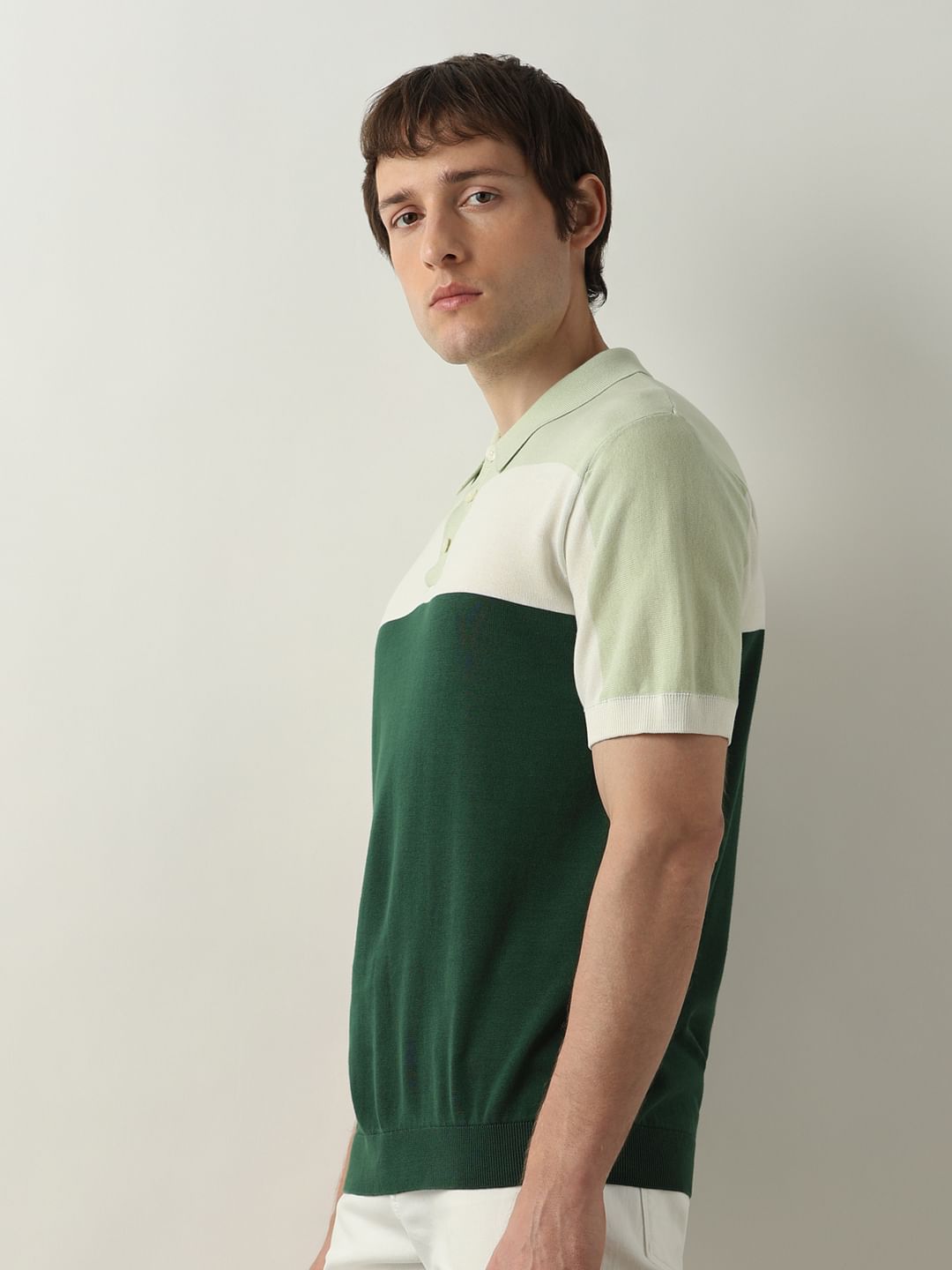 Green Colourblocked Knit Polo