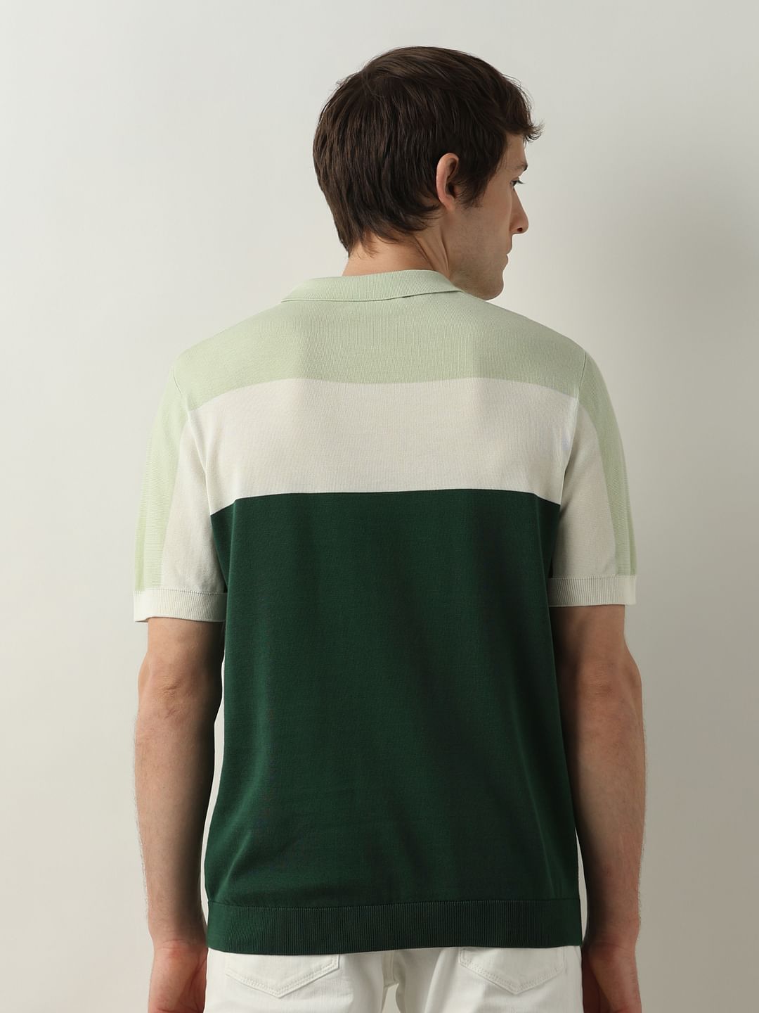 Green Colourblocked Knit Polo