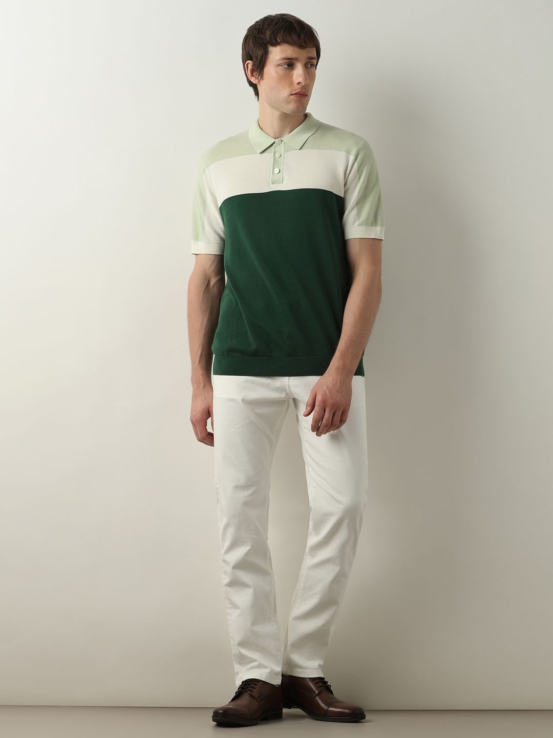 Green Colourblocked Knit Polo
