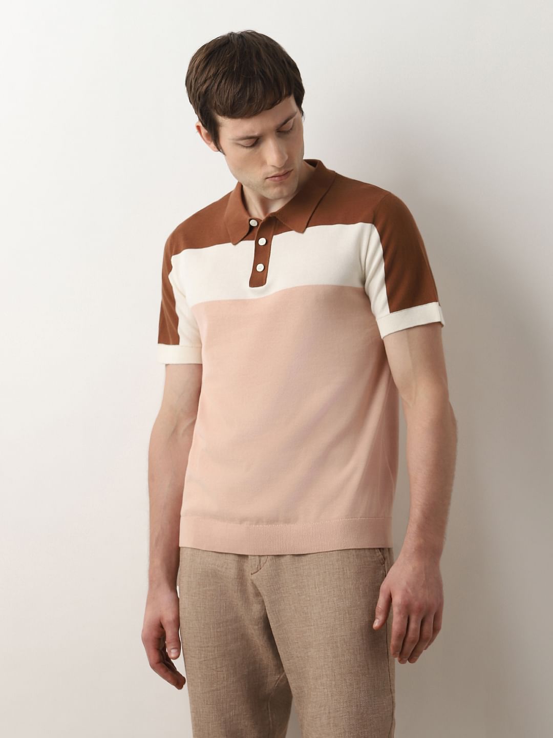 Pink Colourblocked Knitted Polo
