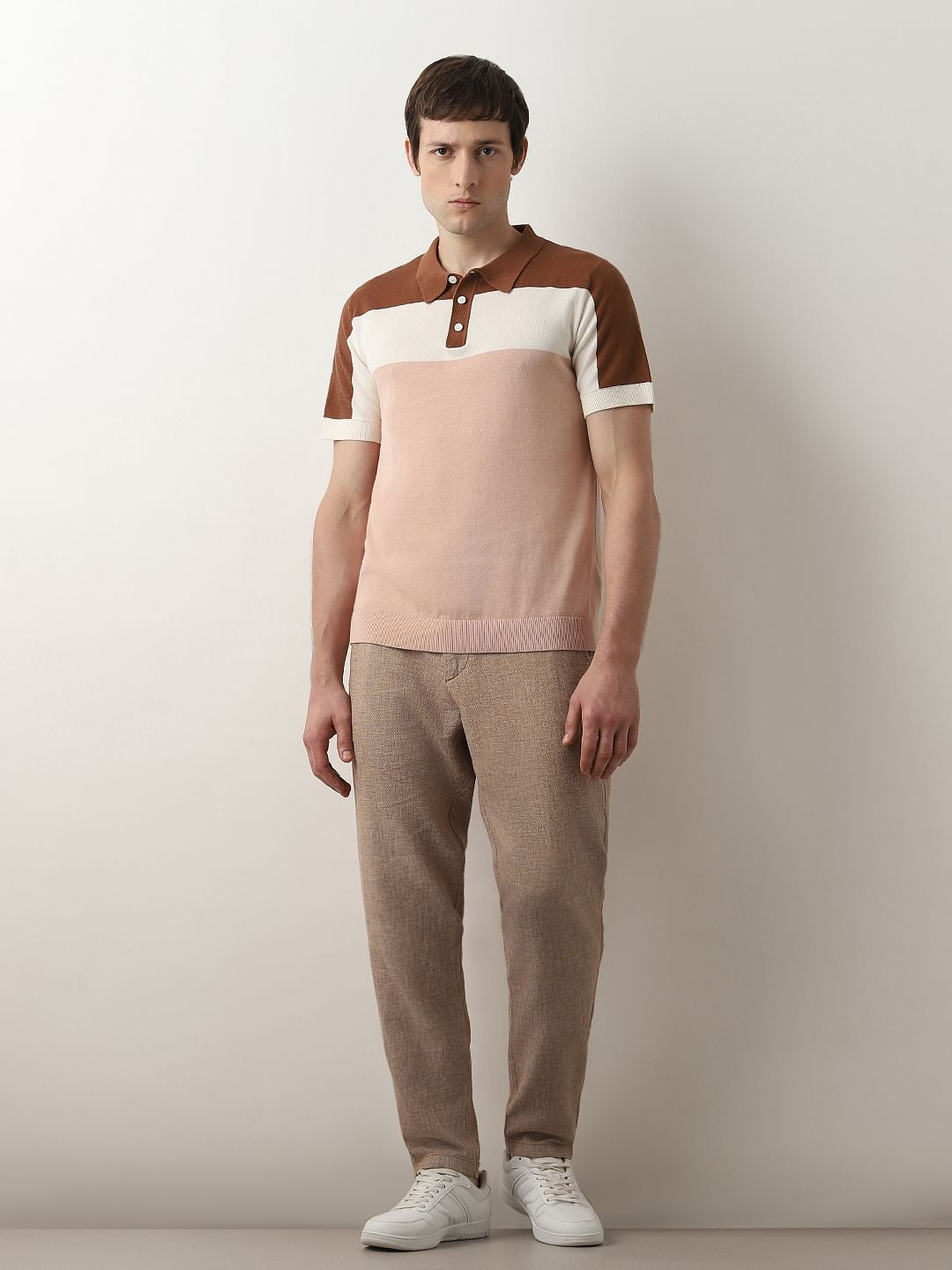 Pink Colourblocked Knitted Polo