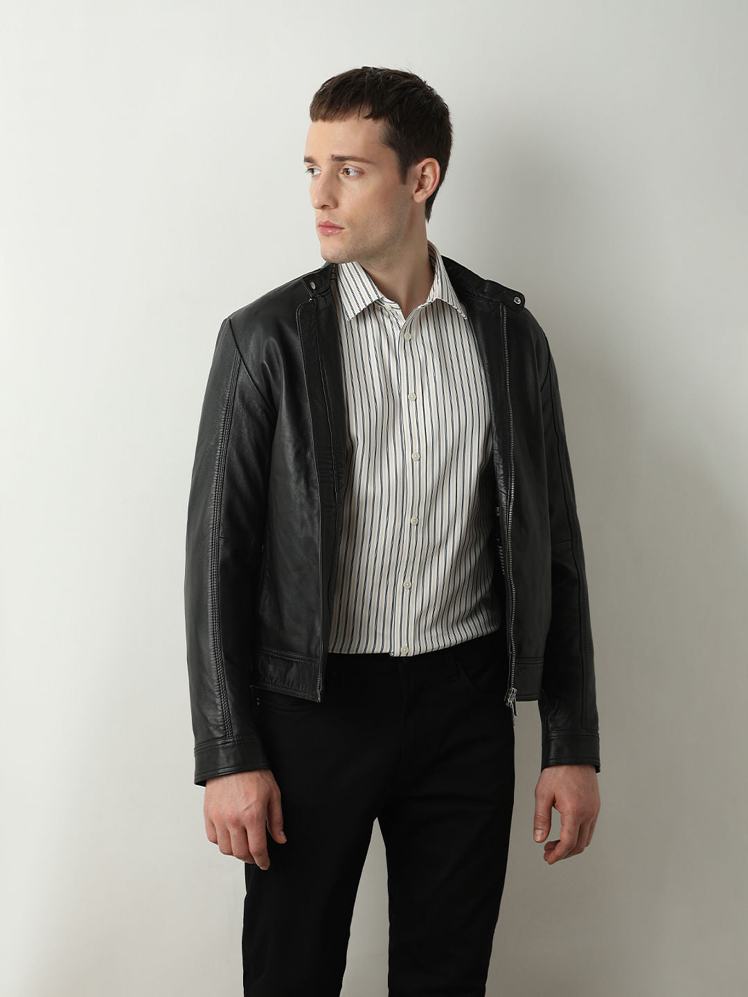 Beige Striped Full Sleeves Shirt