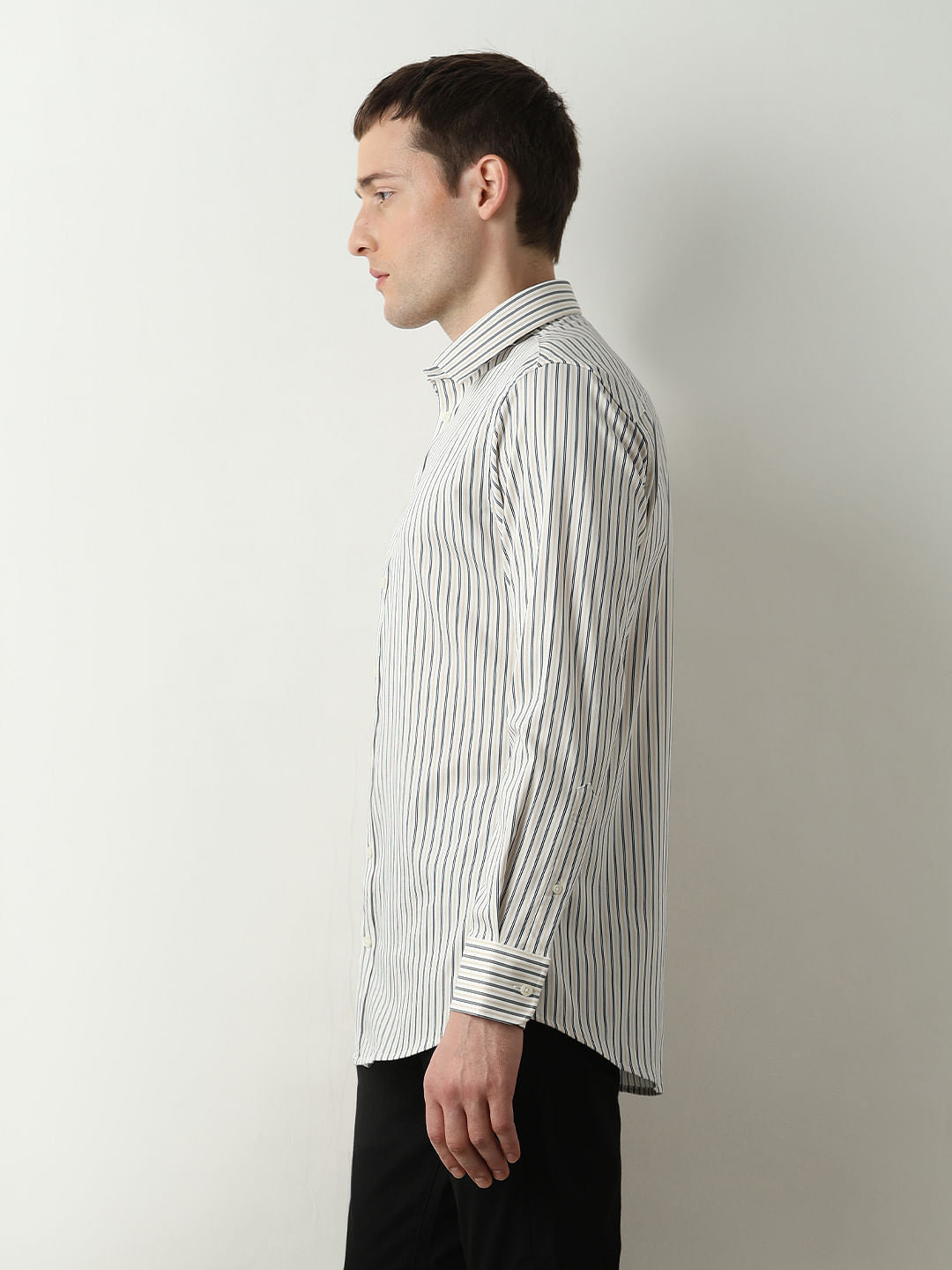 Beige Striped Full Sleeves Shirt