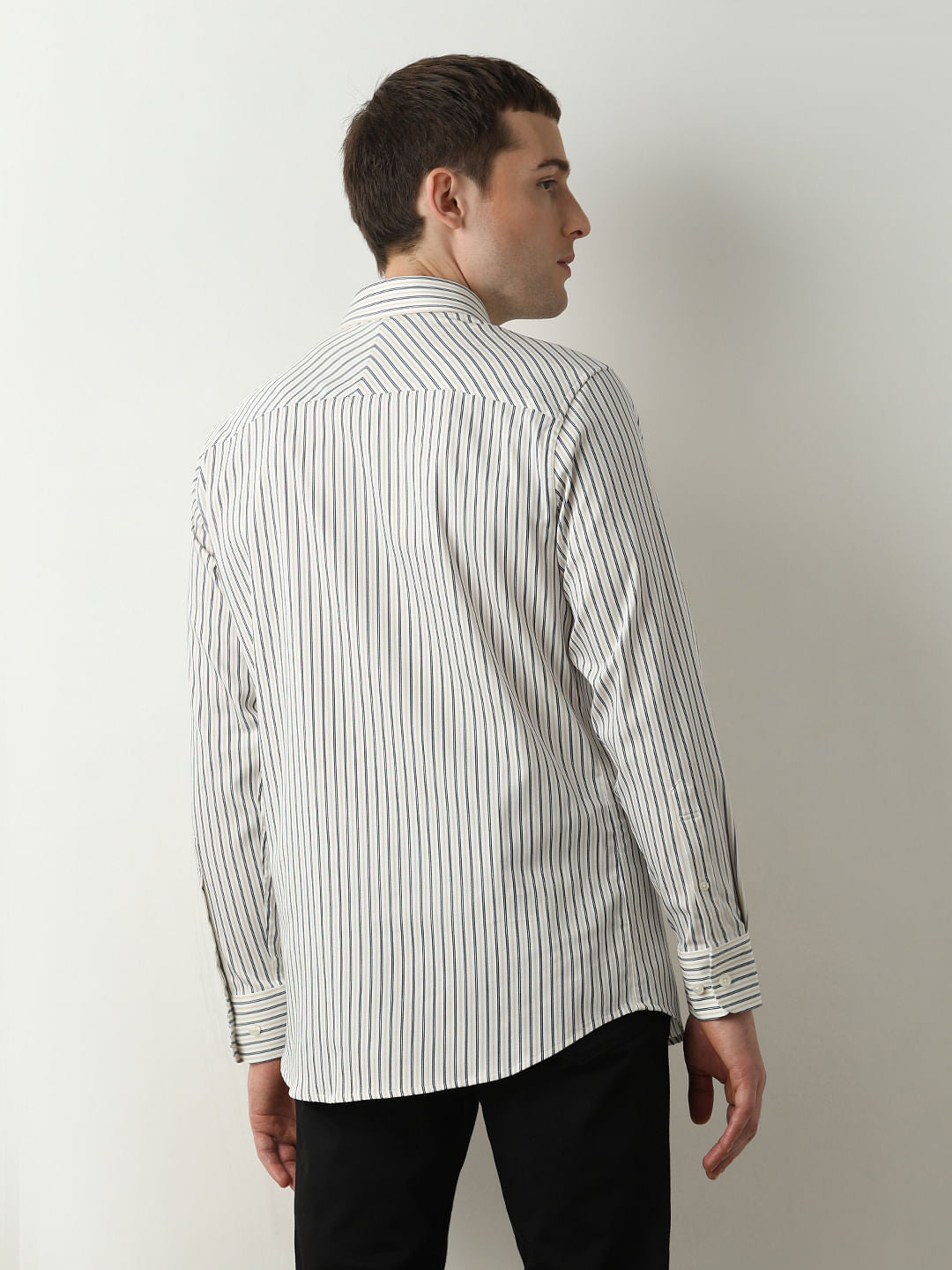 Beige Striped Full Sleeves Shirt