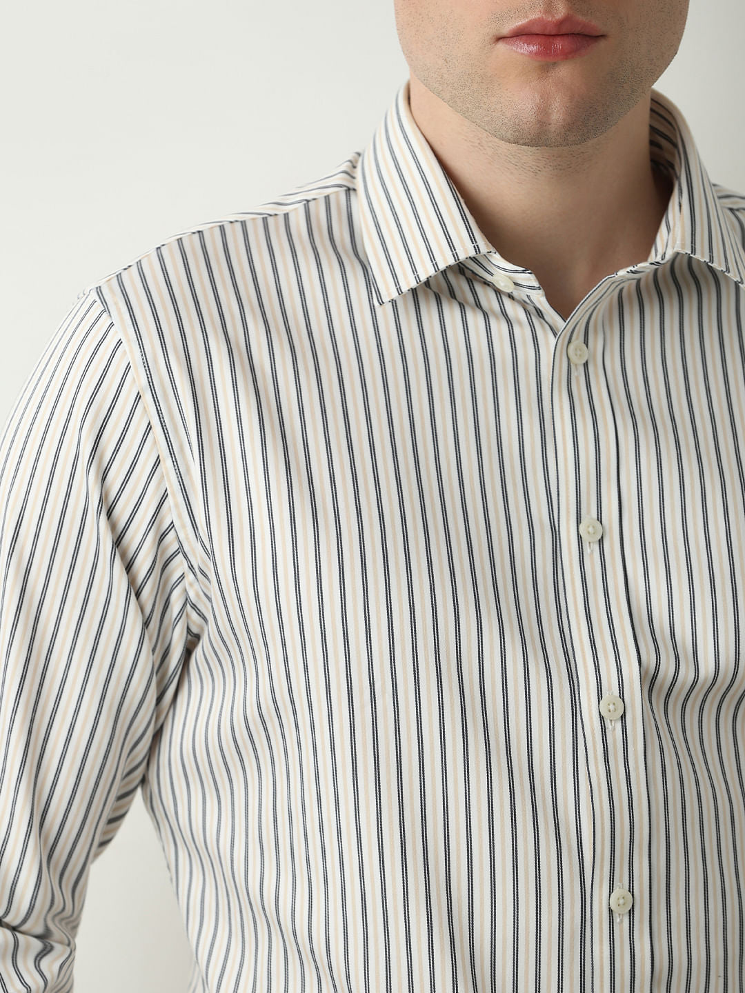 Beige Striped Full Sleeves Shirt