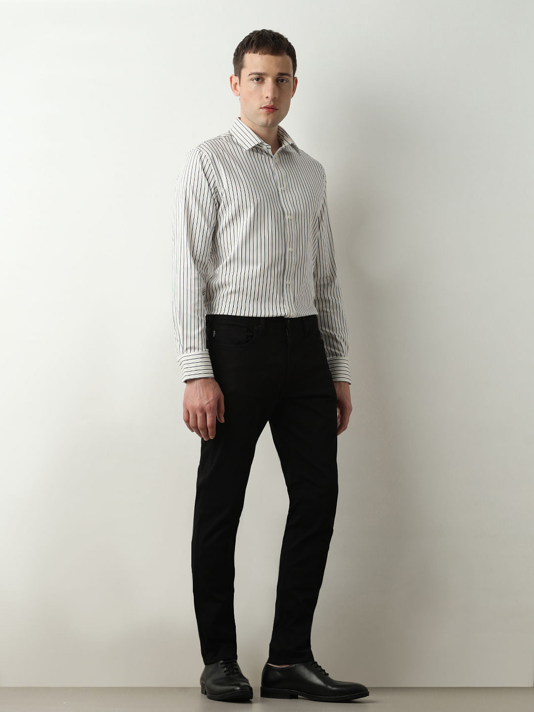 Beige Striped Full Sleeves Shirt