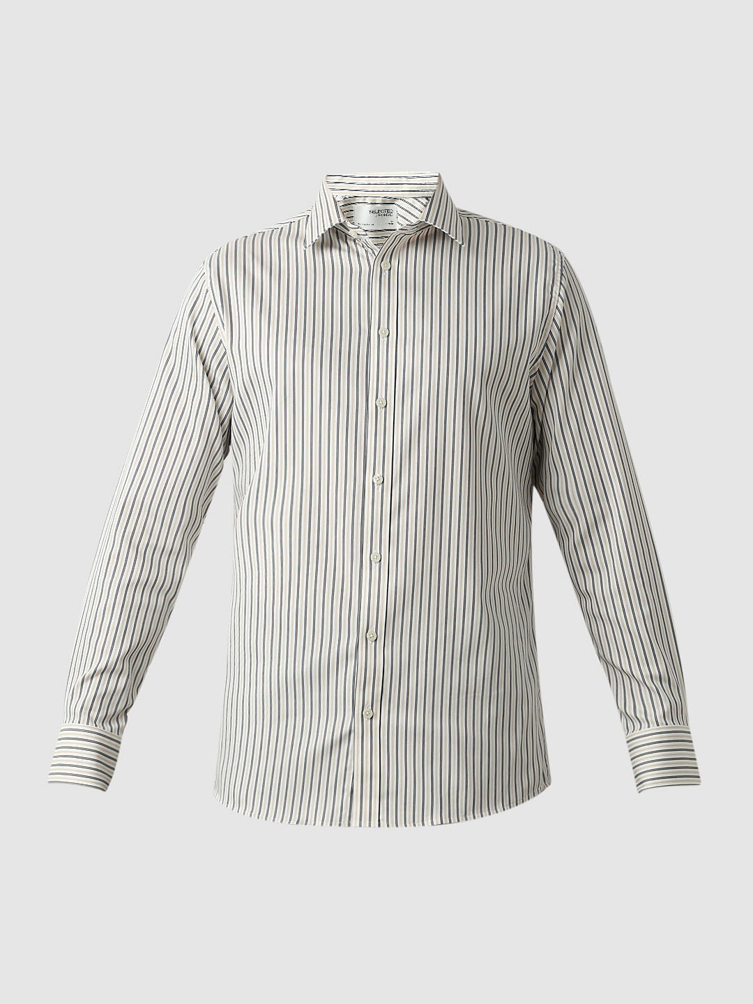 Beige Striped Full Sleeves Shirt