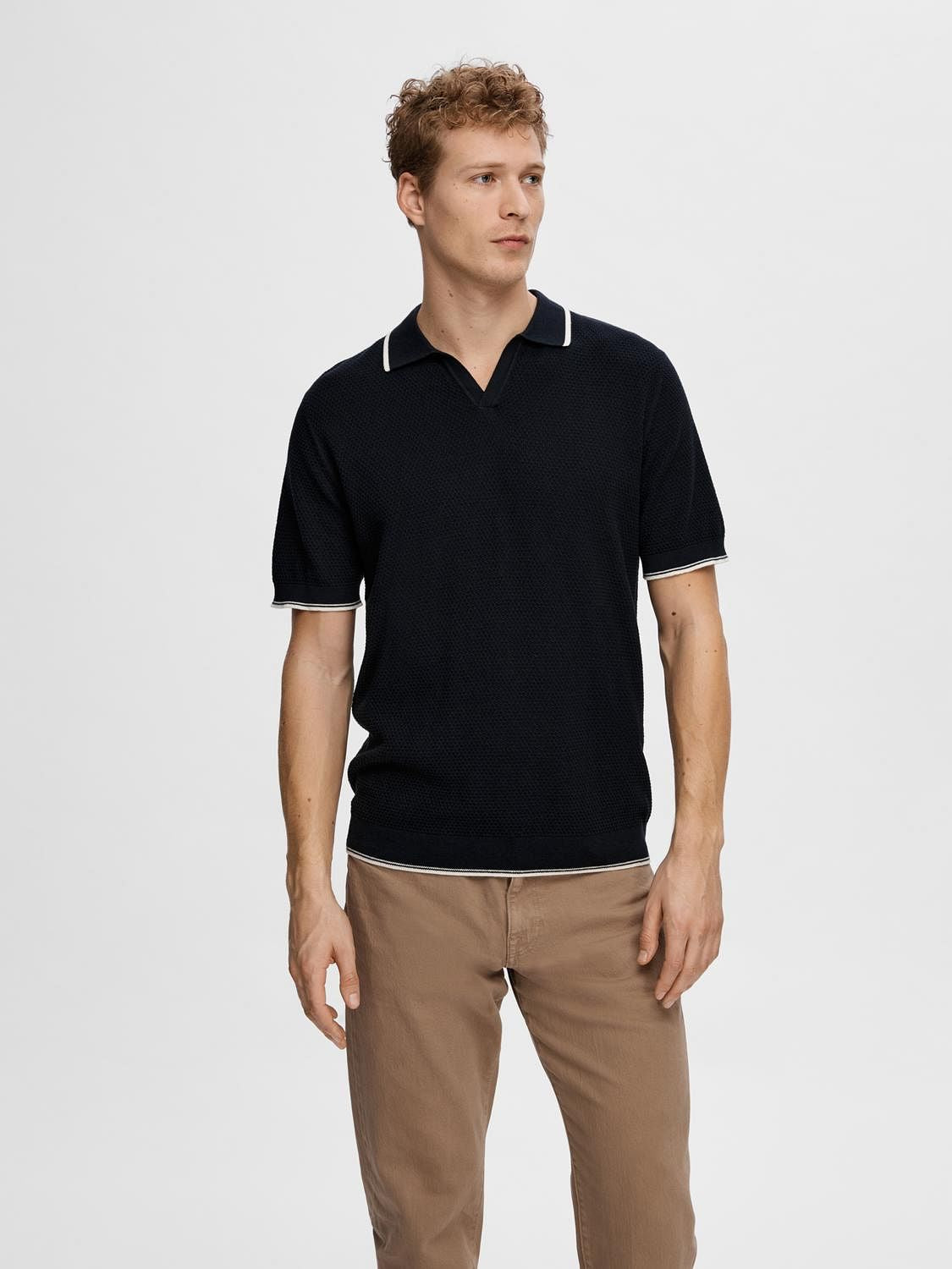 Dark Blue Knit Polo T-Shirt