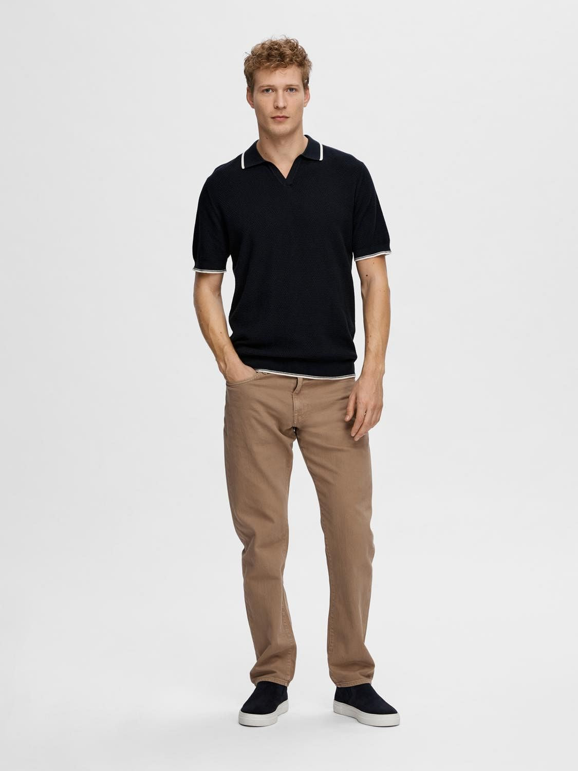 Dark Blue Knit Polo T-Shirt