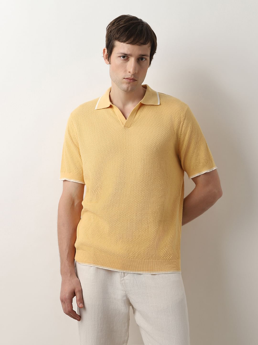 Sand Yellow Knitted Polo T-shirt