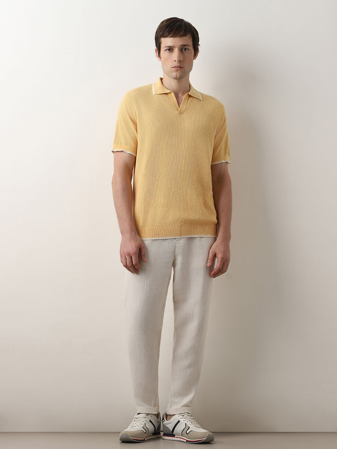 Sand Yellow Knitted Polo T-shirt