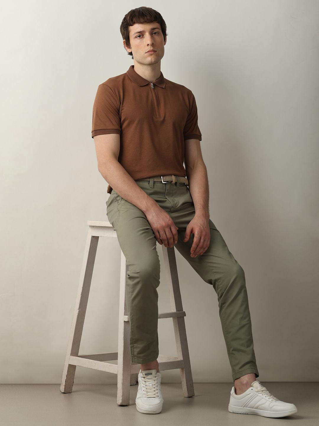 Brown Zip Detail Polo T-shirt