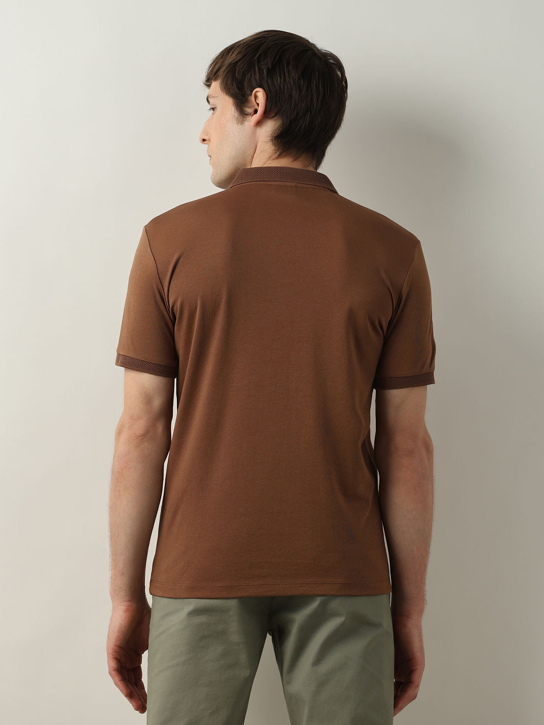 Brown Zip Detail Polo T-shirt