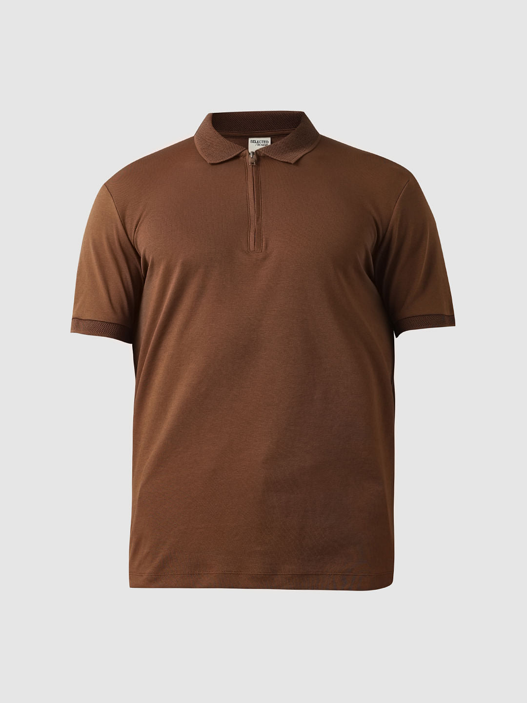 Brown Zip Detail Polo T-shirt