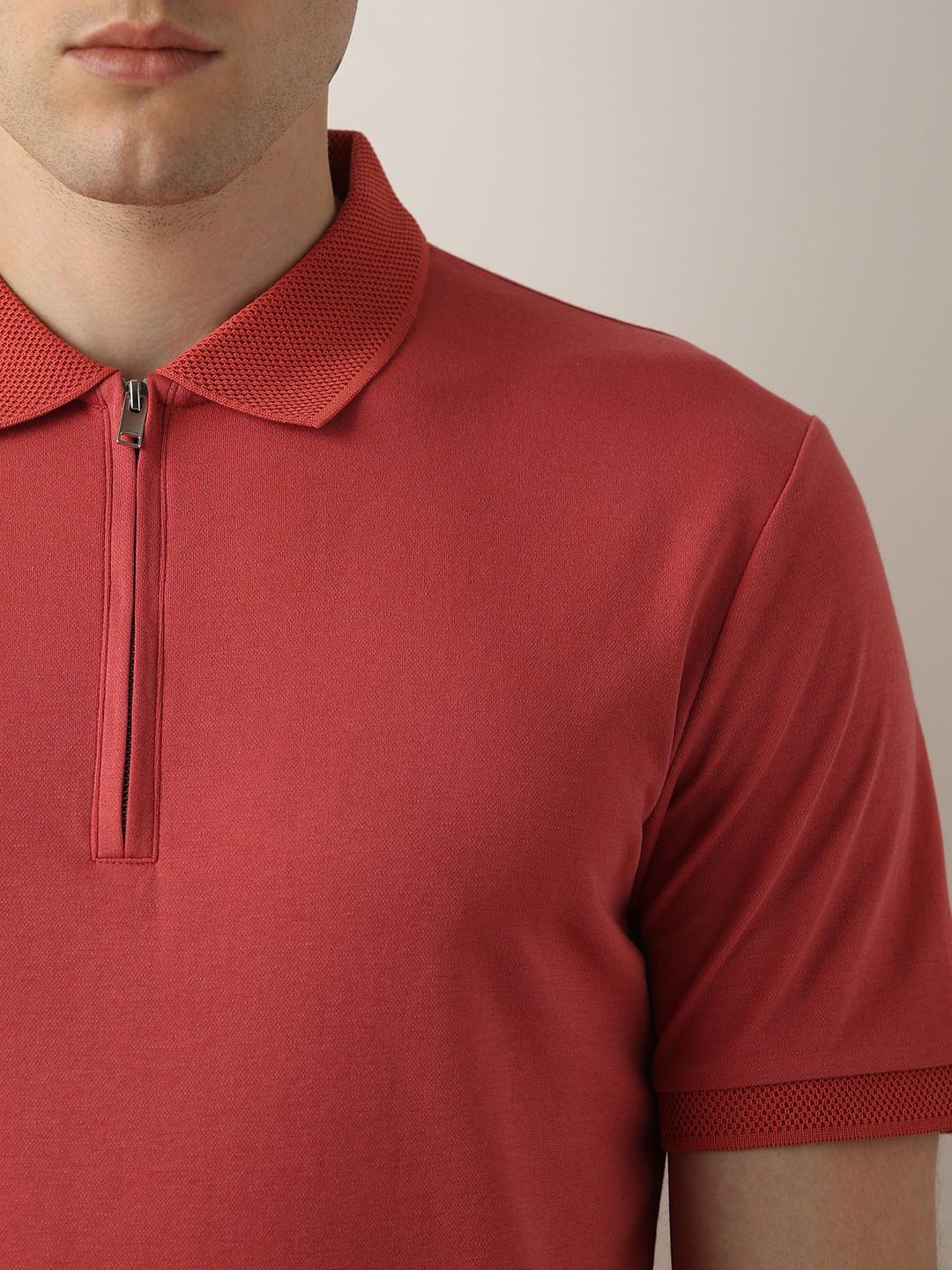 Pink Zip Detail Polo T-Shirt