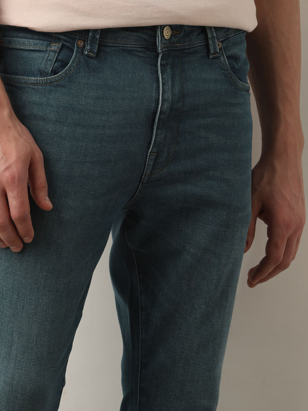 Blue Mid Rise Leon Slim Fit Jeans