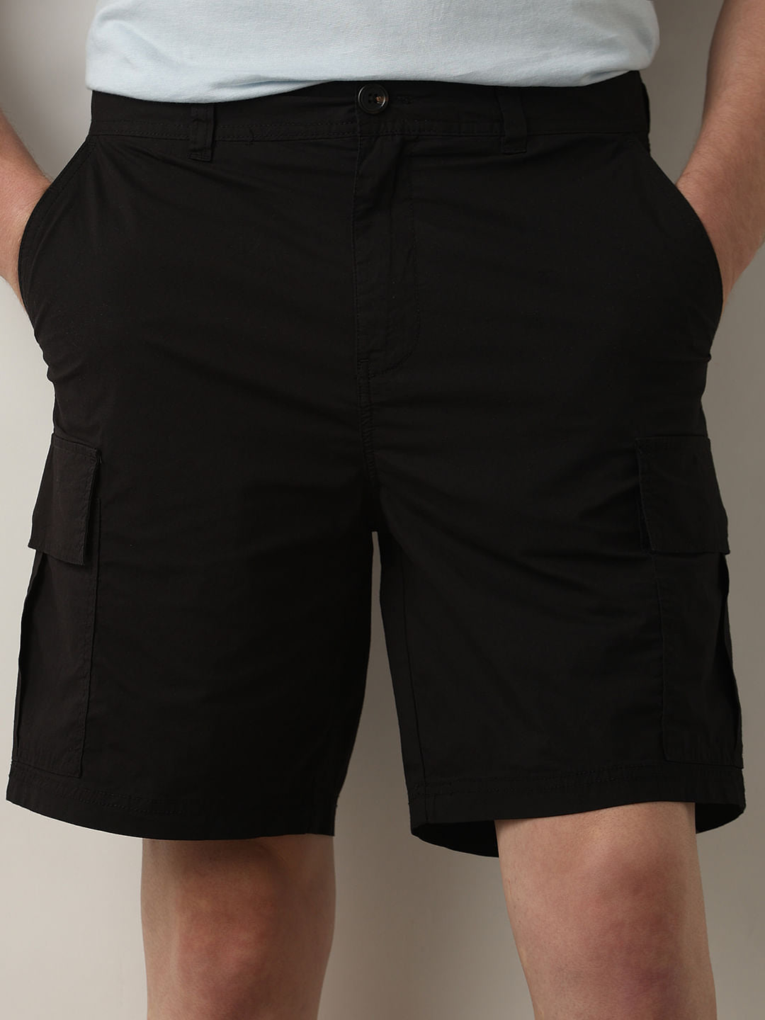 Black Mid Rise Cargo Shorts