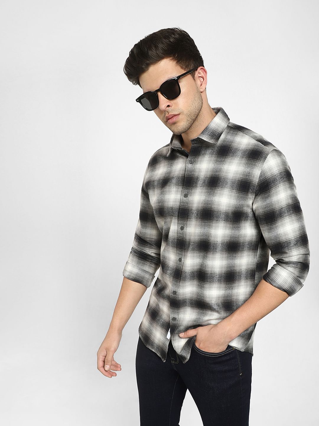 Grey Check Print Full Sleeves Shirt