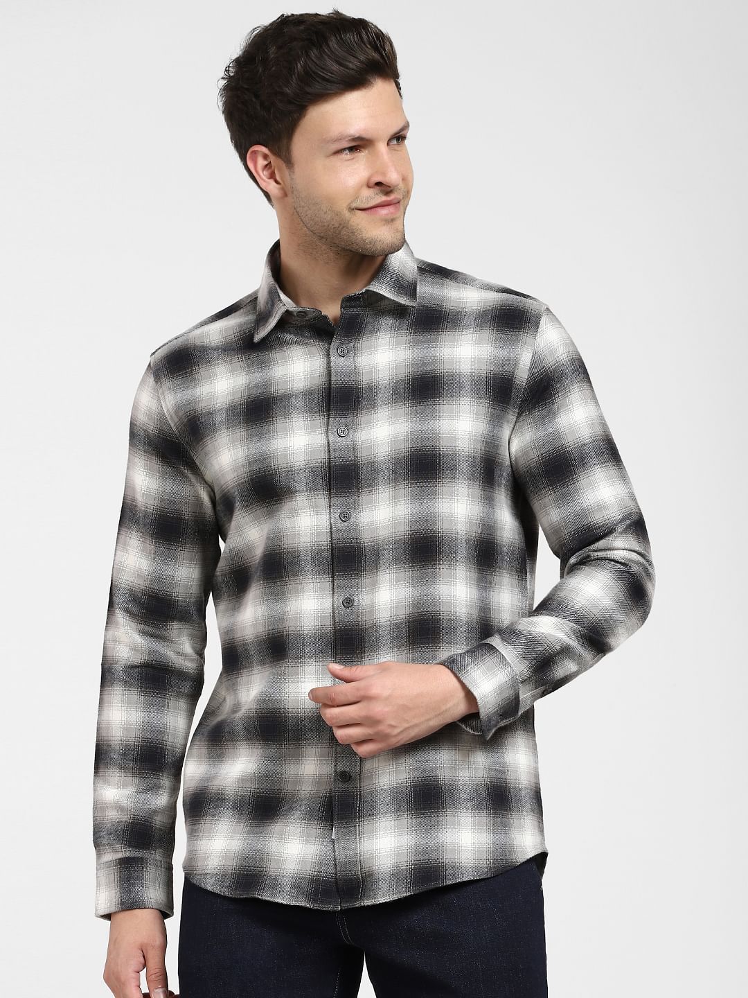 Grey Check Print Full Sleeves Shirt