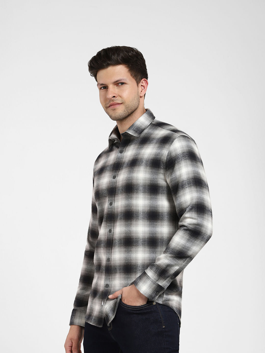 Grey Check Print Full Sleeves Shirt