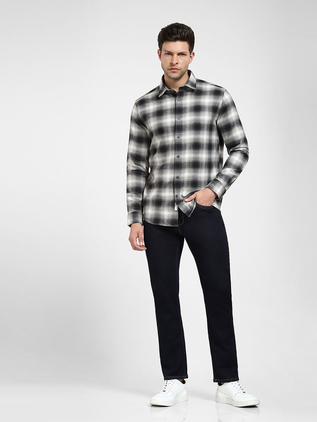 Grey Check Print Full Sleeves Shirt