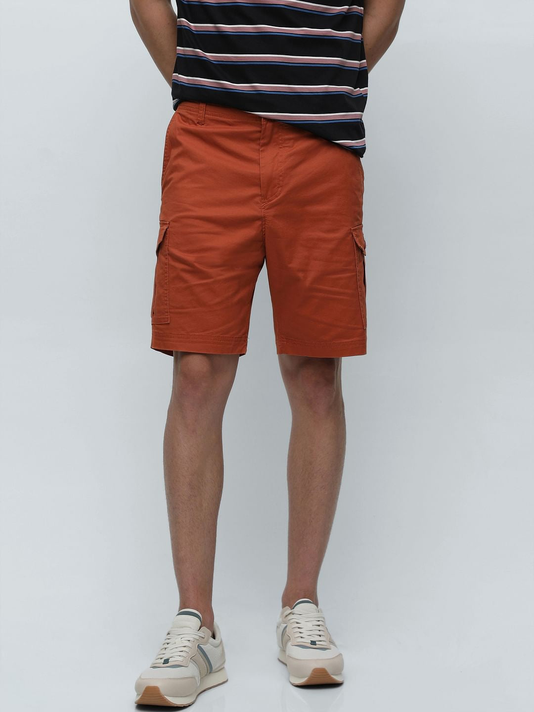 Rust Mid Rise Cargo Shorts