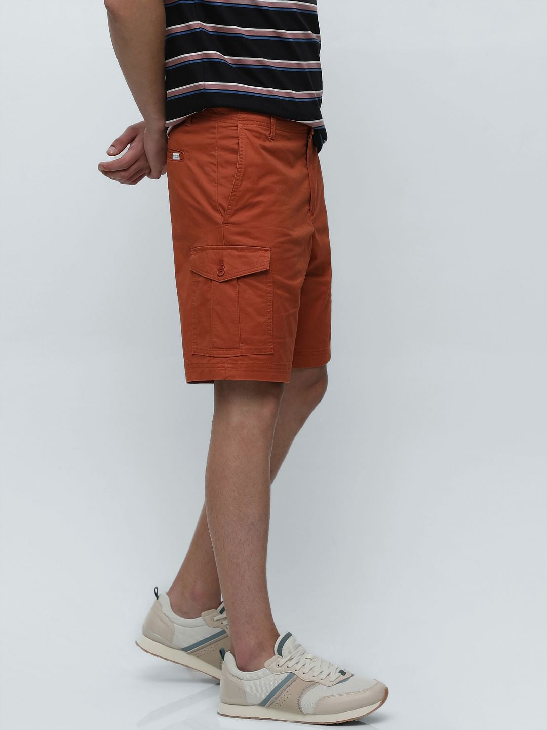 Rust Mid Rise Cargo Shorts